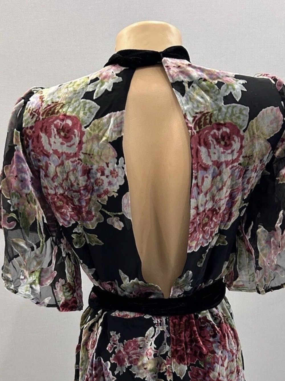 Zara Black Floral Velvet-Waist Mini Dress - Picture 4 of 7